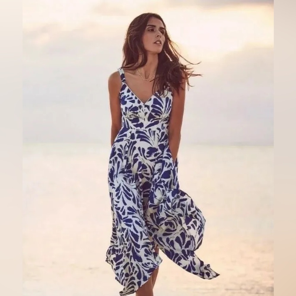 ALEXIS for Target Blue Botanical Tie Strap Asymmetrical Hem Dress S NWOT